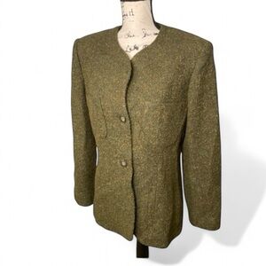 Vintage Jones New York Jacket Wool Blend Sz 12 Olive tweed classic career blazer